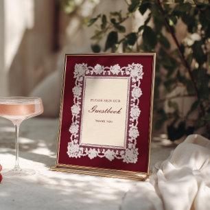 Poster Sinal de Livro de Hóspedes de Casamento com Moldur