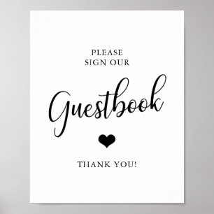 Poster Sinal de LIVRO DE VISITA de casamento preto e bran