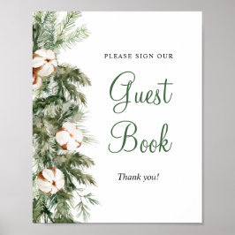 Poster Sinal de Livro de Visitantes de Natal de Pinheiro