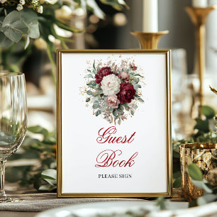 Poster Sinal de Livro de Visitantes Dourado Burgundy Blus