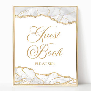 Poster Sinal de Livro de Visitas de Ágata em Ouro Branco 