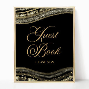 Poster Sinal de Livro de Visitas de Ágata Preta Dourada E
