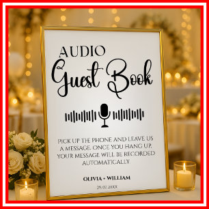 Poster Sinal de Livro de Visitas de Áudio para Casamento