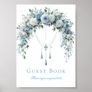 Poster Sinal de Livro de Visitas de Batismo Rosa Azul e C