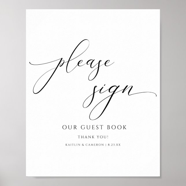 Poster Sinal de Livro de Visitas de Casamento com Letra E (Frente)