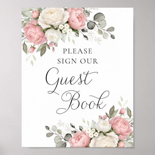 Poster Sinal de Livro de Visitas de Casamento com Vegetaç (Frente)