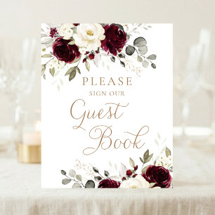Poster Sinal de Livro de Visitas de Casamento com Vegetaç