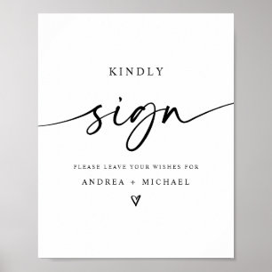 Poster Sinal de Livro de Visitas de Casamento Coração Min