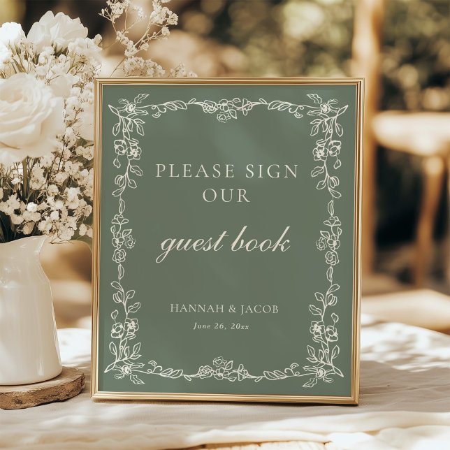 Poster Sinal de Livro de Visitas de Casamento em Verde Sa (Criador carregado)