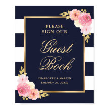 Sinal de Livro de Visitas de Casamento Floral Azul