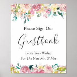 Poster Sinal de Livro de Visitas de Casamento Floral Chic