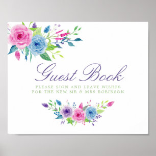 Poster Sinal de Livro de Visitas de Casamento Floral em A