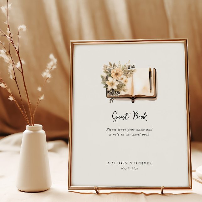 Poster Sinal de Livro de Visitas de Casamento Rústico Vin (Guest Book Sign from Romantic Wedding signs collection by Darling & May)