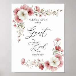 Poster Sinal de Livro de Visitas de Chá de Noiva com Flor