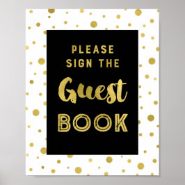 Pôster Sinal de Livro de Visitas de Confete Dourado Casam