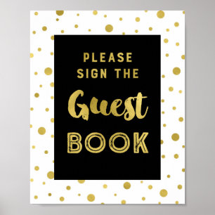 Pôster Sinal de Livro de Visitas de Confete Dourado Casam