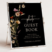 Sinal de Livro de Visitas de Fotos Florais Preto
