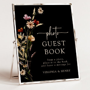 Poster Sinal de Livro de Visitas de Fotos Florais Preto