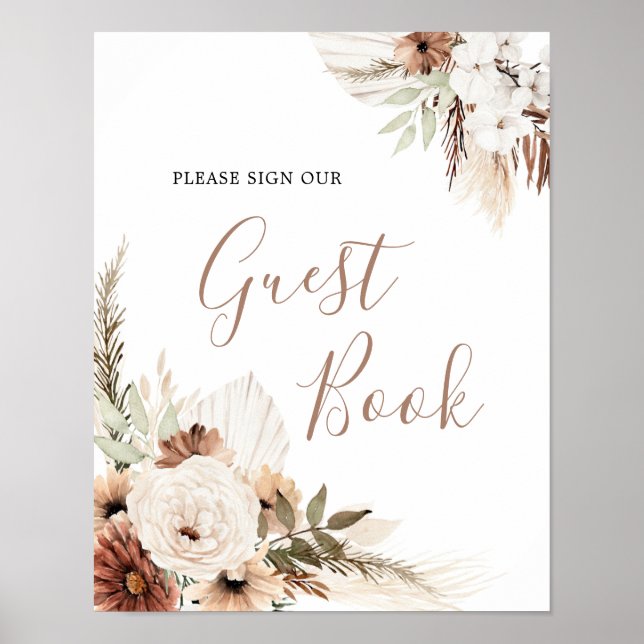 Poster Sinal de Livro de Visitas de Grama de Pampas Boho  (Frente)
