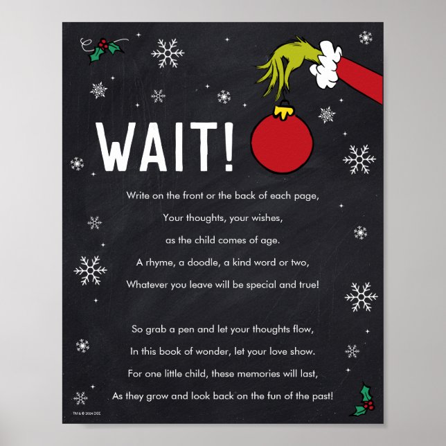Poster Sinal de Livro de Visitas de Lousa do Grinch para  (Frente)