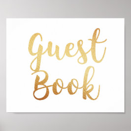 Pôster Sinal de livro de visitas em ouro. Cartaz de casam