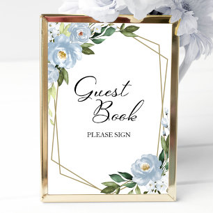 Poster Sinal de Livro de Visitas Floral Azul Empoeirado G