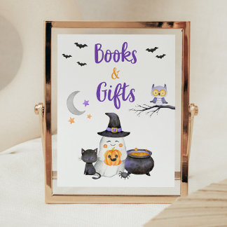 Poster Sinal de Livros e Presentes de Halloween Little Bo