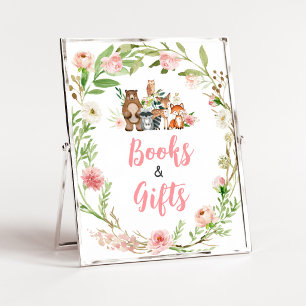 Poster Sinal de Livros e Presentes Floral Rosa da Florest