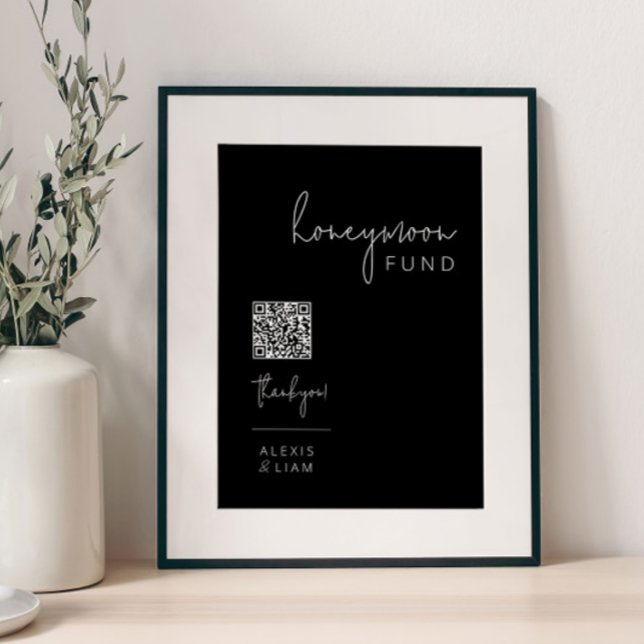 Poster Sinal de lua de mel de casamento branco e preto ed (Criador carregado)