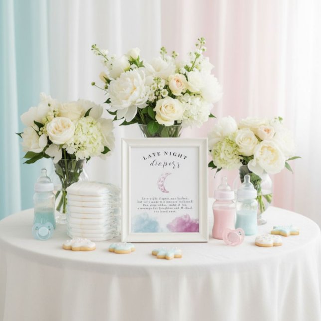 Poster Sinal de Lua Rosa do Chá de fraldas das Fraldas No (A sweet and simple diaper note station that works beautifully with any shower theme.)