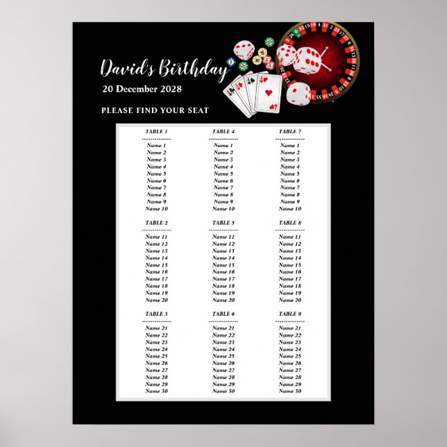 Poster Sinal de lugar sentado da parte CASINO, banco da f (Frente)