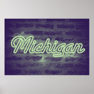Poster Sinal de Luz Neon 'Michigan' - Mint Choc