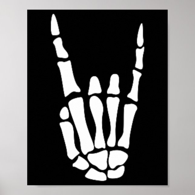 Poster Sinal de mão Rock on Skeleton - Halloween minimali (Frente)