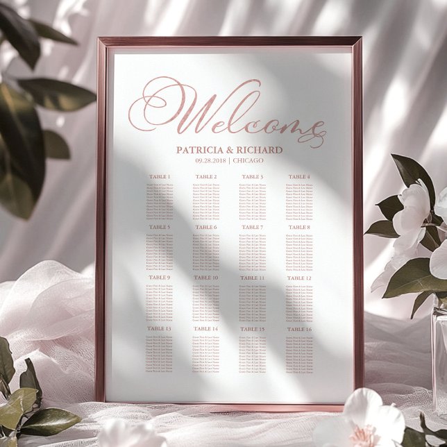 Poster Sinal de Mapa de Assentos de Casamento Elegante (Criador carregado)