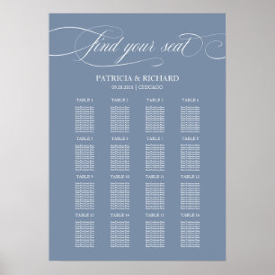 Poster Sinal de Mapa de Assentos de Casamento Elegante Az