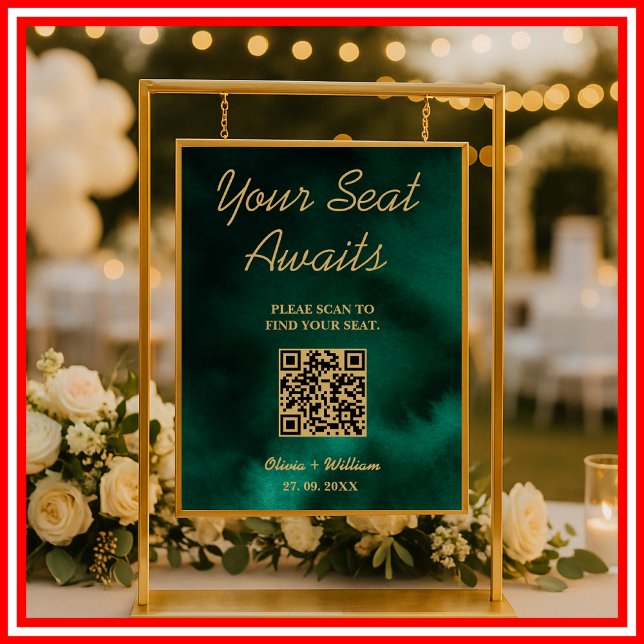 Poster Sinal de Mapa de Assentos de Casamento QR Esmerald (Criador carregado)