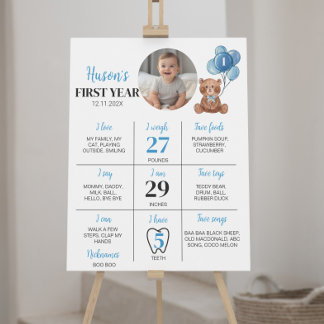 Poster Sinal de Marcha Azul do Urso Primeiro Aniversário