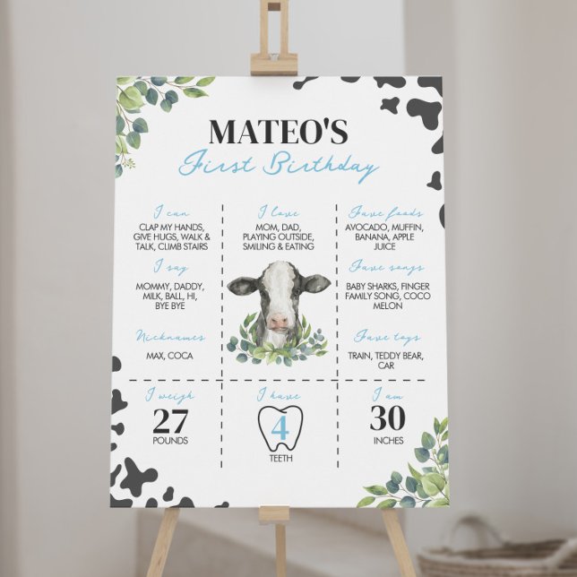 Poster Sinal de Marco de Primeiro Aniversário da Vaca (Criador carregado)