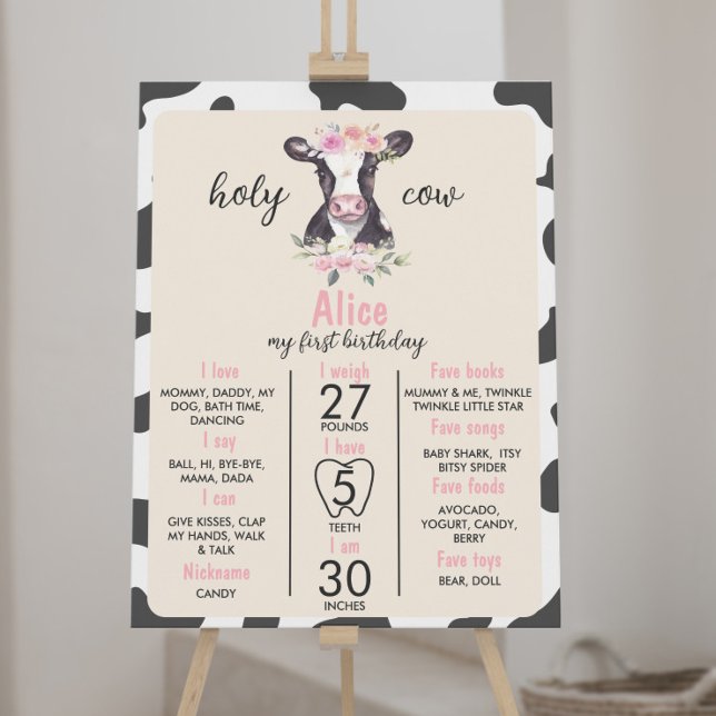 Poster Sinal de Marco de Primeiro Aniversário da Vaca (Criador carregado)