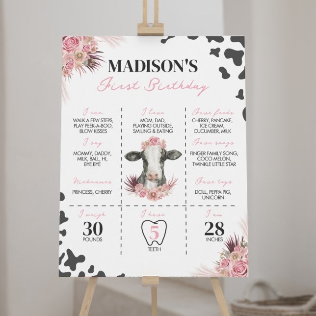 Poster Sinal de Marco de Primeiro Aniversário da Vaca (Criador carregado)