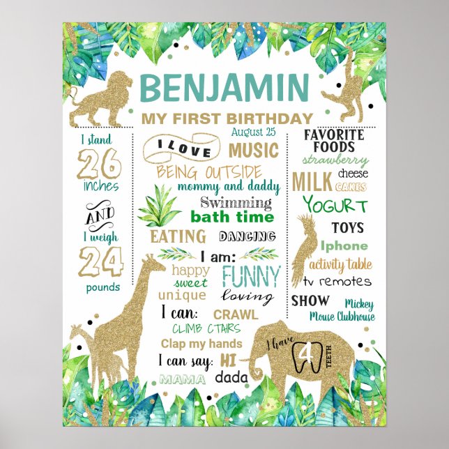 Poster Sinal de marco de Primeiro Aniversário Selvagem (Frente)