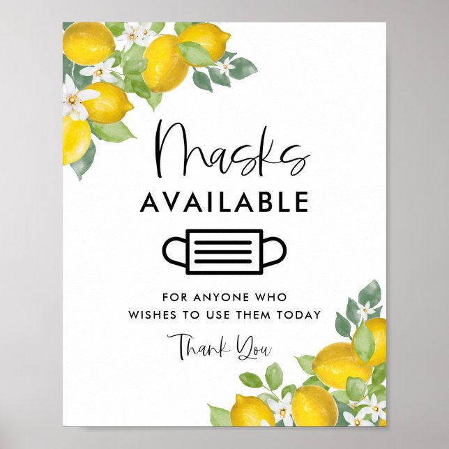 Poster Sinal de Máscaras de Festa Tema Limão Disponíveis (Frente)