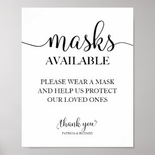 Poster Sinal de Máscaras Disponíveis com Caligrafia Simpl