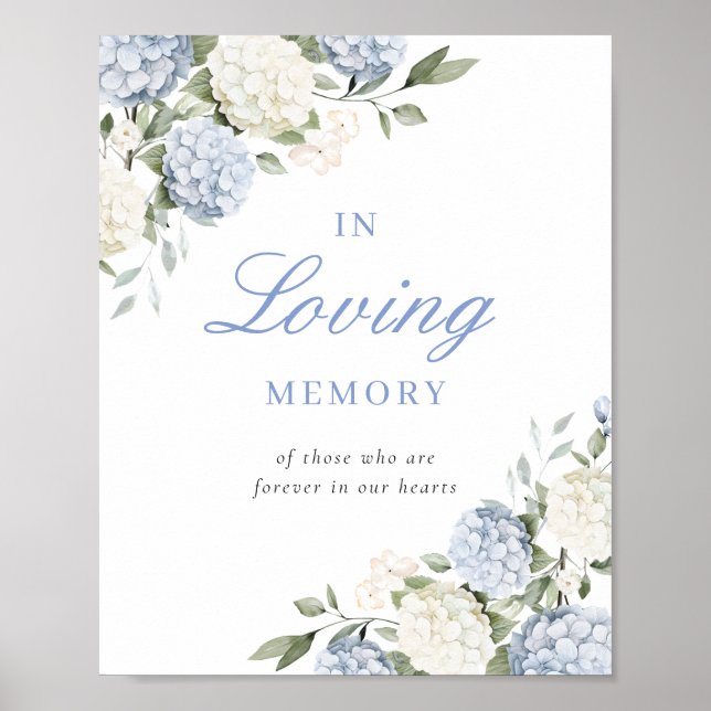 Poster Sinal de Memória Blue Hydrangea Em Memória Carinho (Frente)