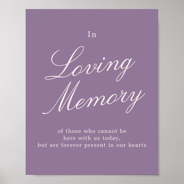 Poster Sinal de Memória de Amor Casamento Caligrafia Roxa (Frente)