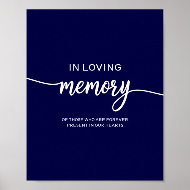 Poster Sinal de Memória de Casamento Azul Naval Elegante (Frente)