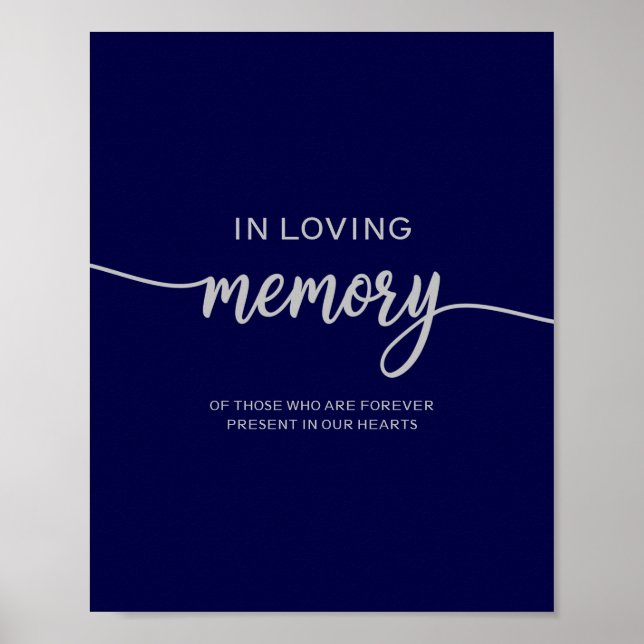 Poster Sinal de Memória de Casamento Azul Nobre Prata (Frente)