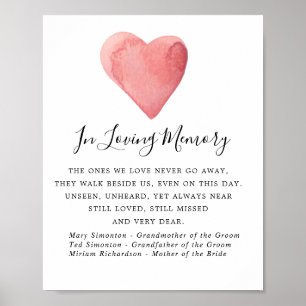 Poster Sinal de Memória de Casamento com Coração de Aquar