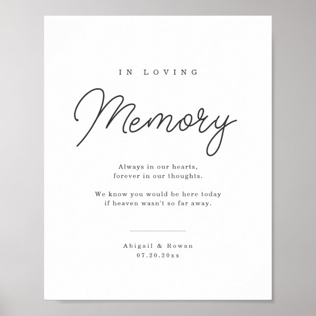 Poster Sinal de Memória de Casamento com Letra Minimalist (Frente)