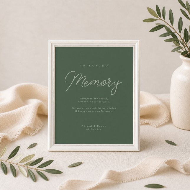 Poster Sinal de Memória de Casamento Elegante Verde Flore (Criador carregado)
